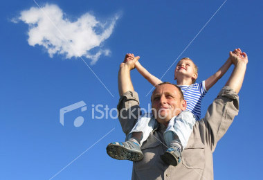 grandfather and grandson with cloud